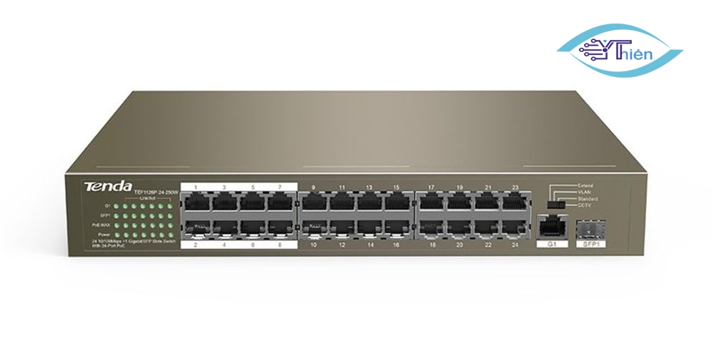 Switch PoE Tenda TEF1126P (24P PoE + 1P Giga + 1P Giga SFP )